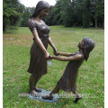 Life Size Garden Bronze Statues Mother and Children Daughter Girl Playing Sculpture